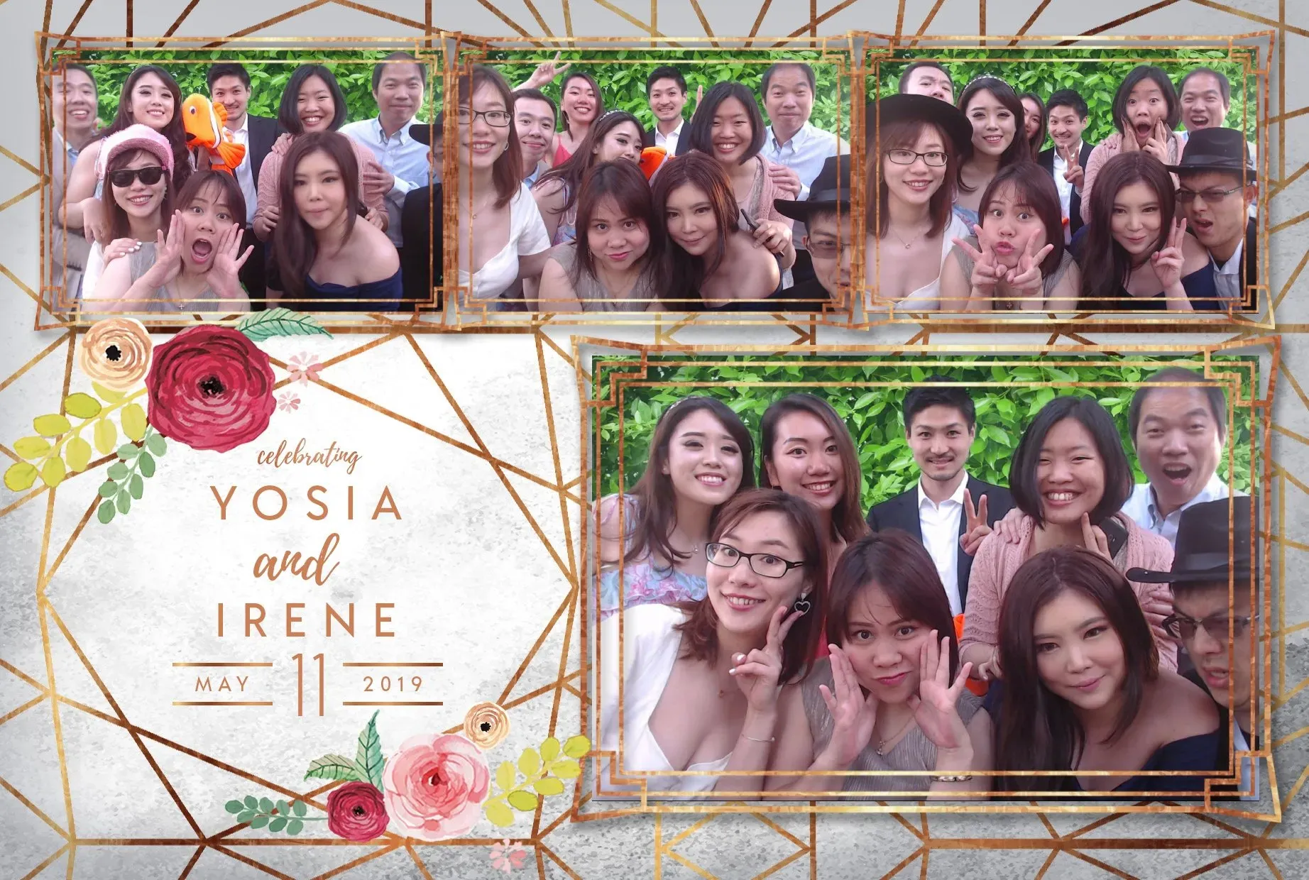 Guests crowding into a photo activation at a wedding reception